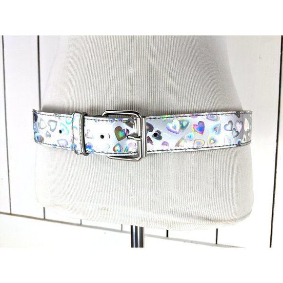 Iridescent silver heart plastic wide retro belt - Picture 2 of 4